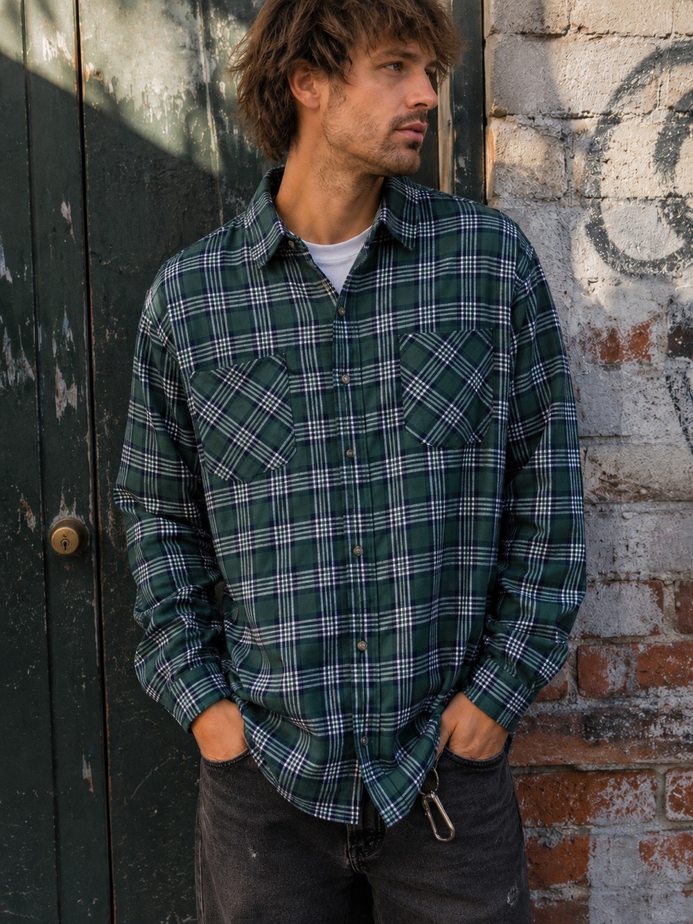 Vintage 90s Basic Editions Green Plaid Flannel Shirt Men XL Grunge NWT Cotton